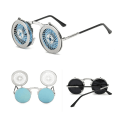Pikkukuva 1 / 7: Retro-henkilöllisyyden heijastavat uudet miesten metalliset aurinkolasit Steampunk-käännettävät aurinkolasit 2024 C6  Picture Color Round Sunglasses