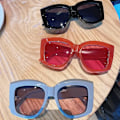 Pikkukuva 7 / 7: Mukautettu logo karkkiväri violetti punainen sävyt muoti ylisuuret pyöreät aurinkolasit naiset 2024 C6 Oversized Sunglasses