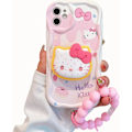 Pikkukuva 1 / 5: Yhteensopiva söpö kissan kotelo iPhonelle, vaaleanpunainen Kawaii telineellä ja riipuksella, piirretty kirkas pehmeä TPU-puhelimen suojakotelo iPhone 7/8