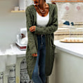 Miniatyrbilde 5 av 5: Kvinners hettegenser med lange ermer, grovstrikket åpen cardigan genser høst vinter casual cardigan genser med lommer