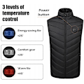 Miniatyrbillede 2 af 7: Opvarmet vest til mænd og kvinder USB genopladelig opvarmet jakke kontrol vest, 3 varme niveauer 11 varme zoner sort black XXXXL