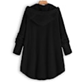 Miniatyrbillede 3 af 4: Plysjakke med katteører - Uregelmæssig Trendy Ensfarvet Jakke til Kvinder - Sort Black 2XL