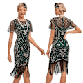 Miniatyrbilde 2 av 7: Plus Size 1920-talls Flapper Retro Kjole Great Gatsby Fest Tassel Perlebesatt Charleston Dansekjole Cocktailfest Aftenkjole kun kjole dress only S
