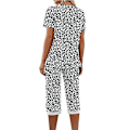 Pikkukuva 5 / 5: Naisten pyjama 2-osainen yöasu lyhythihainen T-paita ja capri-housut valkoinen leopard kuvio valkoinen leopard kuvio White Leopard Pattern 2XL