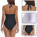 Miniatyrbillede 4 af 5: Kvinders Tummy Control One Piece Badedragt Slankning Badetøj V-hals Rygløs Ruffle Badetøj (XL Sort)