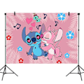 Miniatyrbillede 5 af 5: Pink Stitch Dekoration Fødselsdagsfest Lilo og Stitch Tema Bordservice Angel Ballon Tallerkener Kopper Tilbehør til Børn Piger Dug tablecloth 12 inches