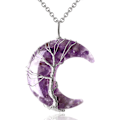 Pikkukuva 1 / 5: Kristalliriipus naisille, puolikuun riipus, parantavat kristallit, riipus, elämänpuu, kiedottu reiki-hengellinen kaulakoru, korut naisille H Amethyst