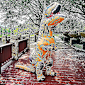Miniatyrbild 3 av 4: Barn & Vuxen Dinosaur Uppblåsbar Cosplay Kostym T-rex Anime Cartoon Party Klänning Kostymer Halloween Kostym ed