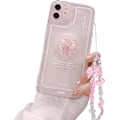 Pikkukuva 1 / 7: Yhteensopiva iPhone-kotelon kanssa, söpö 3D vaaleanpunainen rusetti ohut läpinäkyvä esteettinen muotoilu naisille tytöille kimaltava suojakotelo iPhone 11