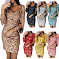 Miniatyrbilde 2 av 4: Kvinner Paljettkjole Glitter Sparkle Sexy Dyp V-hals Kort Kjole Over Kneet Lang Duskkledd Kjole Sølv Silver 5XL