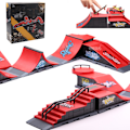 Miniatyrbild 3 av 4: Minis skatepark för fingerskateboard, fältkombination, leksaksskatepark, rampleksak, skateboardramp (6 skateboards + 6 tillbehörssatser) 6-in-1 set