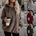 Miniatyrbillede 3 af 5: Blød Fuzzy Sweatshirt til Kvinder - Efterår & Vinter - Varmt Lynlås-Hoodie Trøje 5XL Block Color Gray