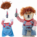 Miniatyrbillede 1 af 7: Dödlig docka hundkostym, Chucky hund cosplay rolig Halloween jul hundkostym festdräkt passar små medelstora stora hundar (M: Bröst 21\" - 27\")