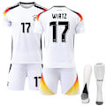 Miniatyrbillede 1 af 2: 2024 UEFA EM Wirtz Børnefodboldtrøje Kit Tyskland Hjemme Nr. 17 Hjemme Hvid Home White 24