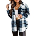 Miniatyrbillede 1 af 2: Damejakke med Flannel Shacket Blend Knaplåse Langærmet Skjorte til Udendørs Kontor Performance xl xl green