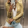 Miniatyrbild 4 av 5: Damjacka med glänsande paljettcardigan - långärmad jacka med öppen framsida Champagne Champagne XL