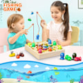 Miniatyrbild 3 av 5: Montessori barnspel - 2-i-1 fiskespel - trä för present flicka pojke bebisar 2 3 4 år