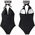 Miniatyrbillede 3 af 5: Kvinders Tummy Control One Piece Badedragt Slankning Badetøj V-hals Rygløs Ruffle Badetøj (XL Sort)