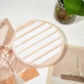 Miniatyrbillede 5 af 5: Træ smykker display bakke, 6 rum ring ring øreringe display holder opbevaring hvid læder indsats O
