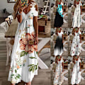 Miniatyrbilde 3 av 3: Kvinners sommer kort ermet lang kjole heklede maxi kjoler svart hvitt tie dye 3XL posisjonering store blomster Positioning Big Flowers 2XL