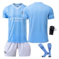 Miniatyrbilde 7 av 11: Manchester City Fotballdraktsett 23-24 Champions League versjon Nr. 9 Haaland 47 Foden 17 De Bruyne Nr. 8 No number socks XS