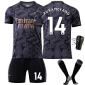 Pikkukuva 5 / 11: 22-23 Arsenal vieras musta nro 7 Saka 9 Lacazette 19 Pepe 14 Aubameyang jalkapalloasu setti Size 10 with socks Children's size 26