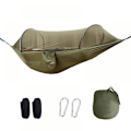 Pikkukuva 1 / 5: Ultralight Travel Hammock Mosquito Net Hammock | Kantavuus 300 kg, hengittävä nylon | Mukana 2 korkealaatuista karabiinia, 2 nylo Army Green