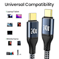 Miniatyrbilde 2 av 10: USB-C til Type C Kabel Datakabel MEDIUM BEND 1M MEDIUM BEND Middle Bend 1m Middle Bend 1m