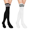 Miniatyrbillede 1 af 7: Stribede Over The Knee Strømper, Bomuld Stribede Leggings Casual Støvler Strømper Til Cosplay Casual Wear, (1 Par Sort, 1 Par Hvid)