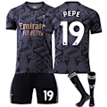 Miniatyrbillede 1 af 11: 22-23 Arsenal ude sort nr. 7 Saka 9 Lacazette 19 Pepe 14 Aubameyang fodboldtrøjesæt No. 19 with socks Children's size 26