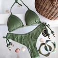 Pikkukuva 4 / 7: 2023 Uusi Seksi Kolmio Uimapuku Naisille Brasilialainen Bikini Halter Uima-asu Push Up Uimapuku Metalliketjusetti CS04
