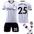 Miniatyrbillede 5 af 11: 22-23 Røde Djævle udebane hvid trøje nr. 7 Ronaldo fodbolduniform 25 Sancho 10 Rashford børnesæt med sokker No. 21 + Socks Protector M