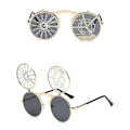 Pikkukuva 1 / 7: Retro-henkilöllisyyden heijastavat uudet miesten metalliset aurinkolasit Steampunk-käännettävät aurinkolasit 2024 C17  Picture Color Round Sunglasses