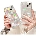 Miniatyrbild 1 av 5: IC Heart telefonfodral, Sött Laser Love Hearts Form iPhone 13Pro Fodral, Regnbågsfärg 3D Hjärta Glitter Genomskinligt Fodral med Radiumplatta