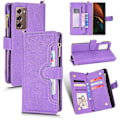 Pikkukuva 1 / 3: Samsung Galaxy Z Fold 2 -kotelo vetoketjulla, magneettisella lompakolla, korttipaikoilla, PU-nahasta, kääntökuori, violetti Purple A