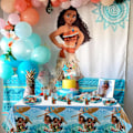 Miniatyrbilde 4 av 4: 80 stk Moana bursdagsfestutstyr, Moana servise sett inkluderer 40 stk tallerkener, 20 stk servietter, 20 stk pappkopper for gutter og jenter