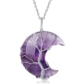 Pikkukuva 1 / 5: Kristallikaulakoru naisille, puolikuun kaulakoru, parantavat kristallit, riipus, elämänpuu, lanka, kääritty reiki, hengellinen kaulakoru, korut naisille Amethyst