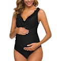 Miniatyrbillede 3 af 5: One Piece Graviditets Ruffle Badetøj Rygløs Monokini Dyb V-hals Sort XL XL