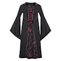 Pikkukuva 2 / 5: Halloween-tyttöjen esiintymismekko vampyyri-noita-asu viininpunainen wine red 130 cm