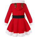 Miniatyrbillede 2 af 6: Pige Jul Fru Julemand Kostume Rød Fløjl Hoodie Kjole 160cm