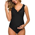 Miniatyrbillede 5 af 5: One Piece Graviditets Ruffle Badetøj Rygløs Monokini Dyb V-hals Sort XL XL