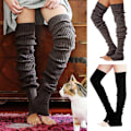 Miniatyrbillede 2 af 5: Benvarmere Høj Knæ Sox Strikkede Hæklede Støvlesokker Leggings Sort - Høj Kvalitet Sort black