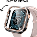 Miniatyrbillede 6 af 7: Bling Glass+ cover til Apple Watch Case 45mm 41mm 40mm 44mm 42mm 38mm Diamant bumper+skærmbeskytter iwatch serie 7 9 8 5 6 SE Blå sølv A blue silver 45mm Series 7 8 9