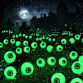 Miniatyrbilde 1 av 8: Solcelled Halloween-lys, 2-pakke totalt 12 LED grønne Halloween-øyeballslys, 2 moduser, svaiende ildflue Halloween-stilys, plenpynt 12 LEDs in box, green