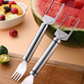Miniatyrbillede 5 af 5: 2 i 1 Vandmelon Skærende Gaffel med Ergonomisk Greb Nem Rengøring Genanvendelige Frugtskærere til Sommerfest Rund round 4 pcs