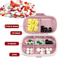 Miniatyrbild 4 av 5: 1 x Resepiller Askkopp, 8 Fack, Bärbar Liten Tablettask för Handväska, Mediciner, Vitaminer, Rosa