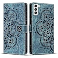 Miniatyrbillede 1 af 4: Frosted Læder Etui til Mandala Emed Retro Telefon Blå(FQ) For Samsung Galaxy S21 FE 5G Blue