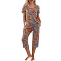 Pikkukuva 1 / 5: Naisten pyjama 2-osainen yöasu lyhythihainen T-paita ja capri-housut harmaa harmaa Grey 3XL
