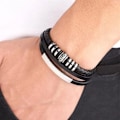 Miniatyrbild 5 av 5: Flerlagers flätat äkta läderarmband Herr svart läderarmband Herr läderarmband Bästa farsdagspresenter