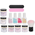 Miniatyrbild 1 av 8: Nageldoppningspulver Set Nail Art Pulver Top Baslack Gel Dammborste Manikyrverktyg Set K1214